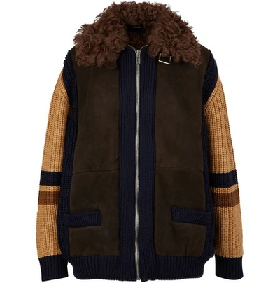 Shop Miu Miu Wool And Shearling Jacket In Moro/tabacco