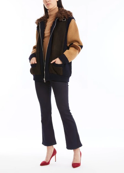 Shop Miu Miu Wool And Shearling Jacket In Moro/tabacco