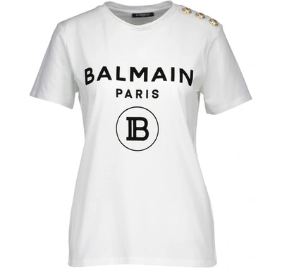 Shop Balmain Logo T-shirt In Gab Blanc/noir