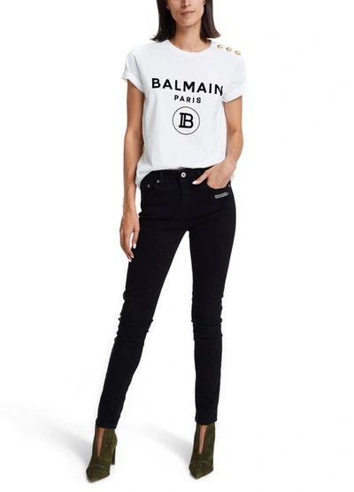 Shop Balmain Logo T-shirt In Gab Blanc/noir