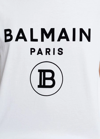 Shop Balmain Logo T-shirt In Gab Blanc/noir