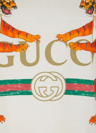 Shop Gucci Logo With Tigers T-shirt In Ivory