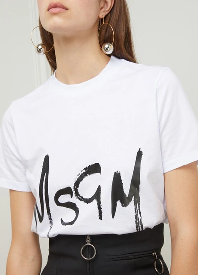 Shop Msgm Cotton T-shirt In Optical White