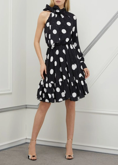 Shop Msgm Polka-dot Dress In Black