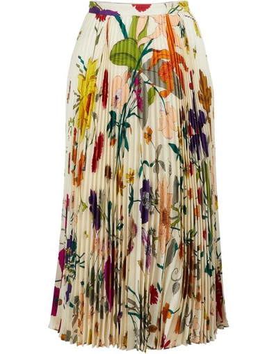 Shop Gucci Pleated Silk Skirt In Ivory