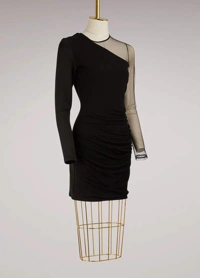 Shop Balmain Asymmetrical Draped Dress In Black