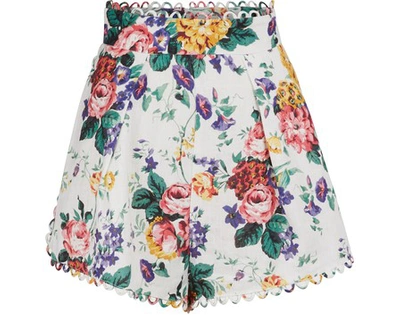 Shop Zimmermann Allia Linen Shorts In White/floral
