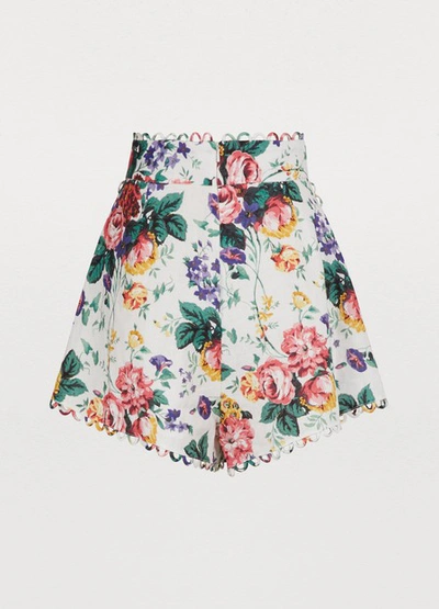 Shop Zimmermann Allia Linen Shorts In White/floral