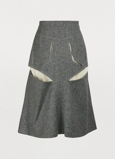 Shop Maison Margiela Wool Midi Skirt In White / Black