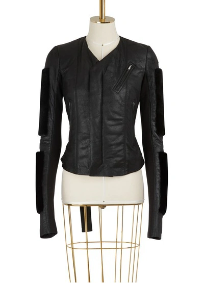 Shop Rick Owens Fur Sleeves Leather Jacket In Black