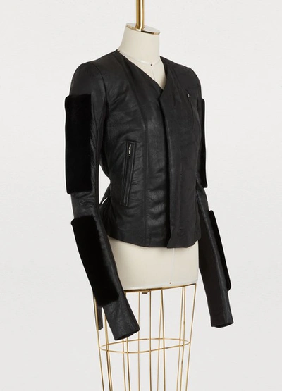 Shop Rick Owens Fur Sleeves Leather Jacket In Black