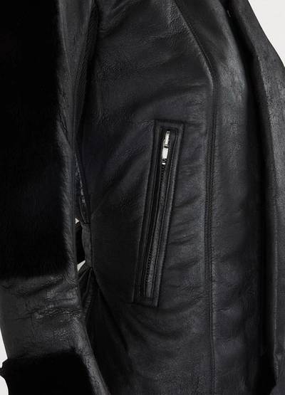 Shop Rick Owens Fur Sleeves Leather Jacket In Black