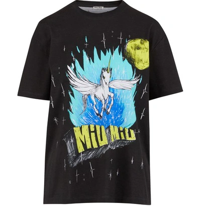 Shop Miu Miu Unicorn-print T-shirt In Nero