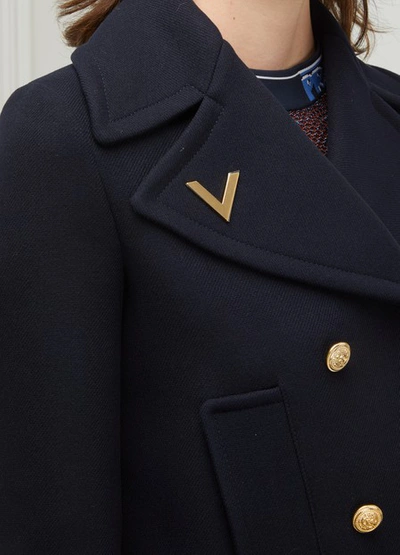 Shop Valentino Wool Pea Coat In Navy