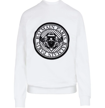 Shop Balmain Logo Sweatshirt In Gab Blanc/noir