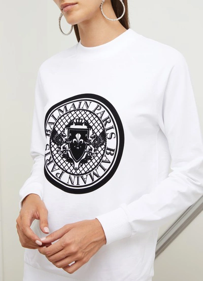 Shop Balmain Logo Sweatshirt In Gab Blanc/noir