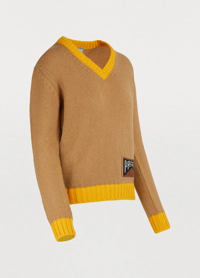 Shop Prada V-neck Sweater In Cammello+giallo
