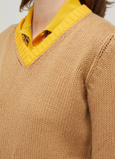 Shop Prada V-neck Sweater In Cammello+giallo