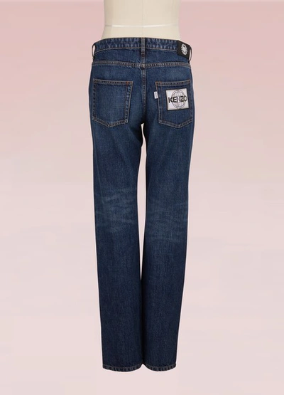 Shop Kenzo Straight Cotton Jean With Patches In Blue