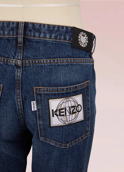 Shop Kenzo Straight Cotton Jean With Patches In Blue