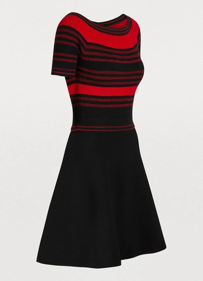 Shop Red Valentino Striped Cotton Dress In Nero/fiamma