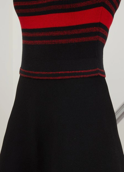 Shop Red Valentino Striped Cotton Dress In Nero/fiamma