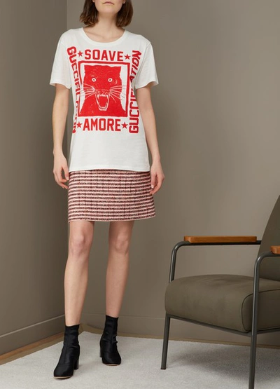 Shop Gucci "soave Amore Fication" Print T-shirt In Ivory Red