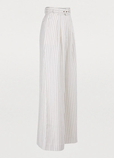 Shop Zimmermann Corsage Linen Pants In Natural Pinstripe