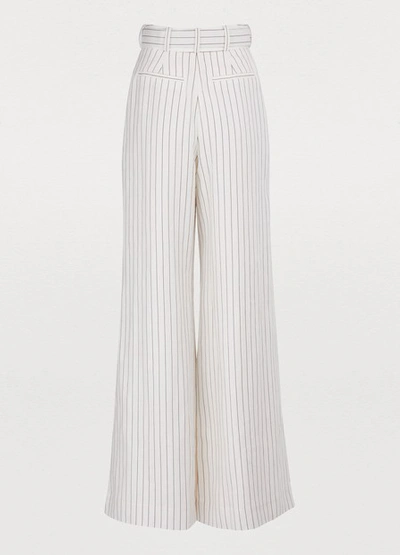 Shop Zimmermann Corsage Linen Pants In Natural Pinstripe