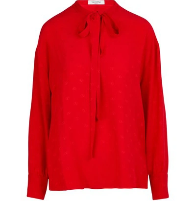 Shop Valentino Blouse With Tie Collar In Rosso