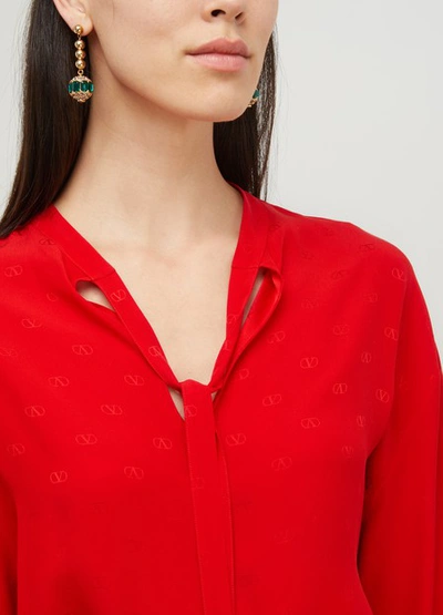 Shop Valentino Blouse With Tie Collar In Rosso