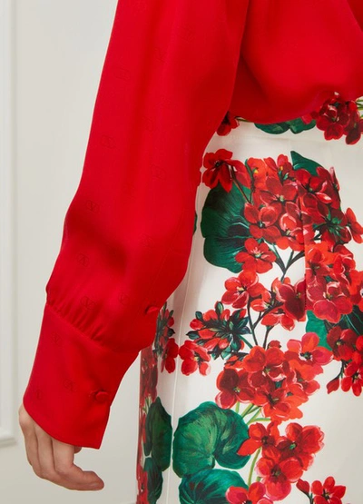 Shop Valentino Blouse With Tie Collar In Rosso