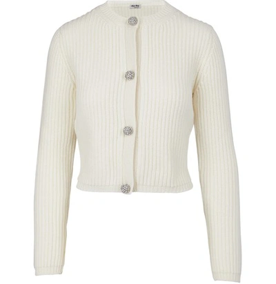 Shop Miu Miu Cashmere Cardigan In Off-white