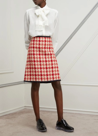 Shop Gucci Wool Blend Mini Skirt In White & Red
