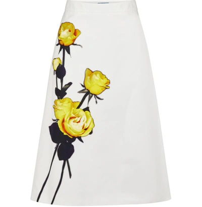 Shop Prada Fleur Midi-skirt In White