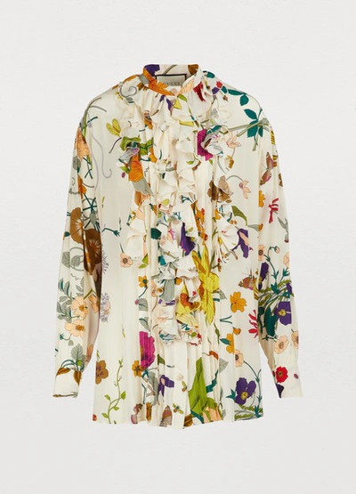 Shop Gucci Flora Silk Shirt In Ivory