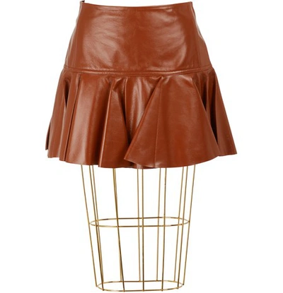 Shop Chloé Leather Mini Skirt In Henna Brown