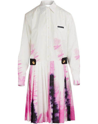 Shop Prada Long-sleeved Dress In White /pink/black