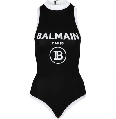Shop Balmain Bodysuit With Logo In Eab Noir/blanc