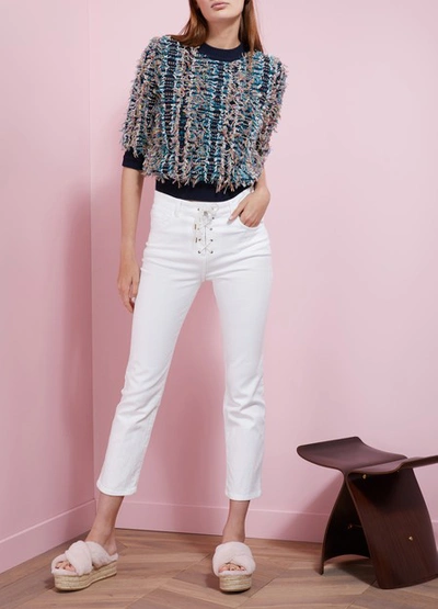 Shop Chloé Lace-up Cropped Jeans In White