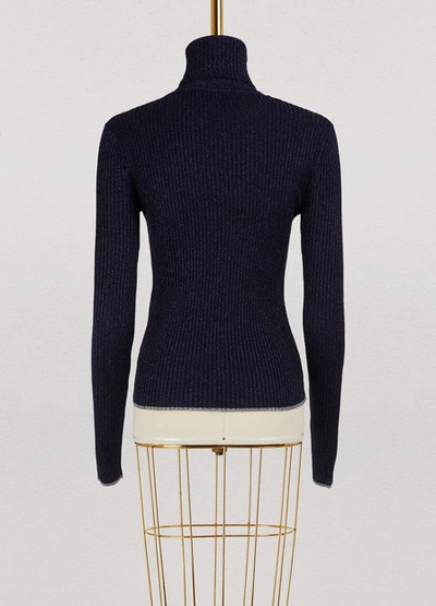 Shop Marco De Vincenzo Turtleneck Lurex Sweater In Black+blue