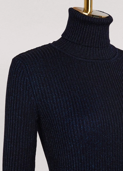 Shop Marco De Vincenzo Turtleneck Lurex Sweater In Black+blue
