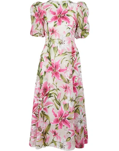 Shop Dolce & Gabbana Floral Print Dress In Light Beige
