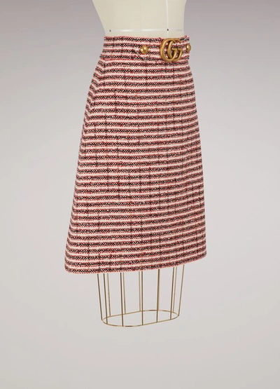 Shop Gucci Striped Tweed Skirt In Gardenia/red/multi