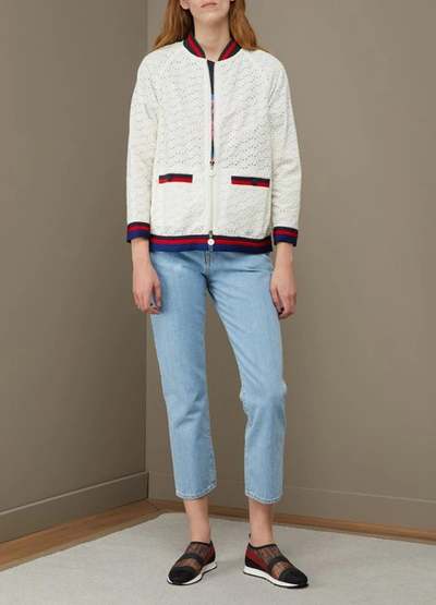 Shop Moncler Lili Embroidered Bomber Jacket In White