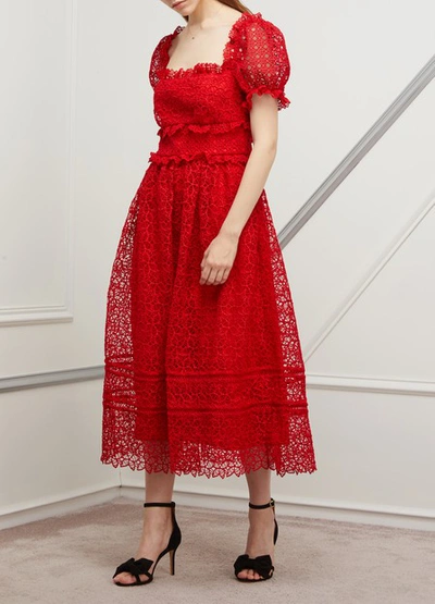 Shop Self-portrait Hibiscus Dress In Red