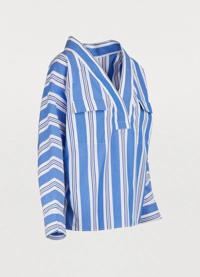 Shop Stella Jean Striped Cotton Blouse In White/blu