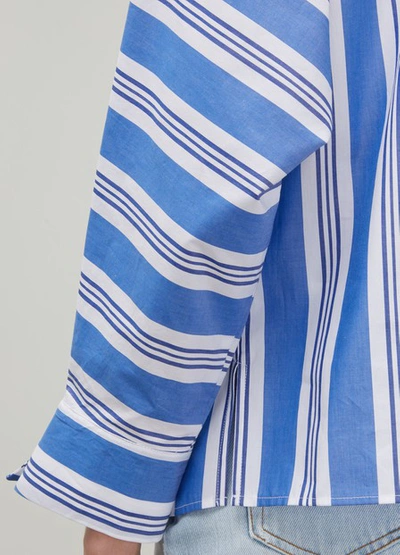 Shop Stella Jean Striped Cotton Blouse In White/blu