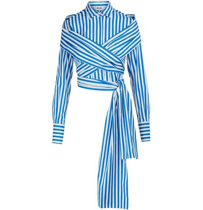 Shop Msgm Striped Shirt In Blue / White