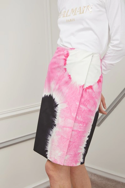 Shop Prada Wrap Midi Skirt In Black/pink